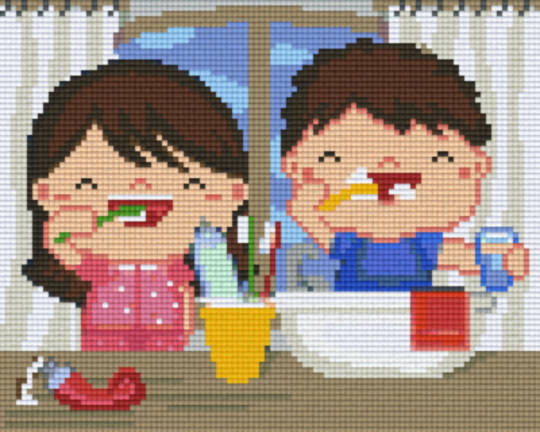 Little Girl And Boy Eating Four [4] Baseplatge PixelHobby Mini-mosaic Art Kit